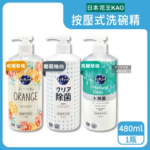 日本KAO-珂珂透CUCUTE按壓式高效濃縮洗碗精480ml/大瓶