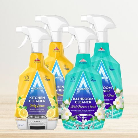 【Astonish】英國潔英國製清潔劑4入組(浴廁(白茉莉)x2+除油(檸檬)x2