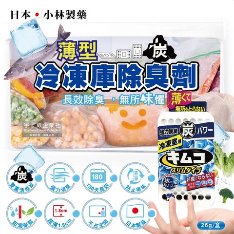 日本小林製藥-冰箱冷凍庫專用1.8cm超薄型雙重活性炭除臭劑26g/盒(180天長效防潮脫臭食物保鮮)