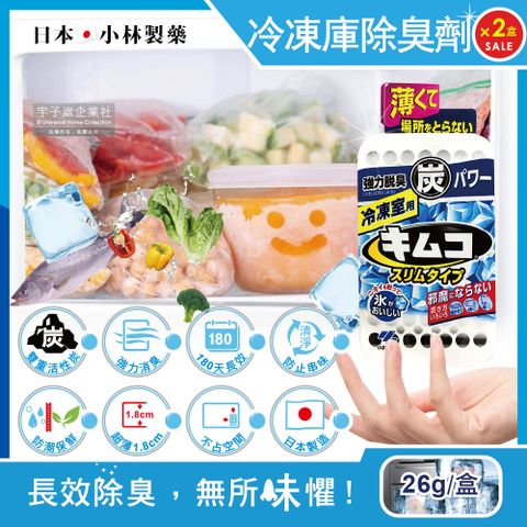 (2盒)日本小林製藥-冰箱冷凍庫專用1.8cm超薄型雙重活性炭除臭劑26g/盒(180天長效防潮脫臭食物保鮮)