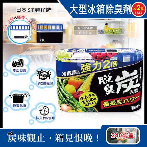 (2盒)日本ST-強力2倍脫臭備長炭凝膠冰箱除臭劑-大型冷藏藍240g/盒