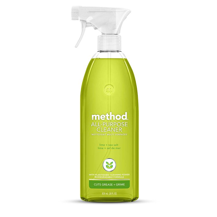 methodALLPURPOSECLEANERNETTOYANT MULTI SURFACESlime   saltlime  sel de merWITH PLANT-BASED CLEANING POWER FORMULACUTS GREASE GRIME