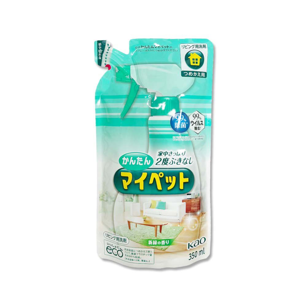 KAO 花王 日本多用途居家去汙鹼性泡沫噴霧萬用清潔劑補充包350ml/淺綠袋-綠茶香(家具地板窗框沙發燈具)