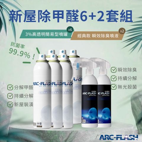 【Arc-Flash光觸媒】3%高透明簡易型噴罐 6罐 + 瞬效除臭噴液 2罐 &lt;除甲醛基礎組合B&gt;