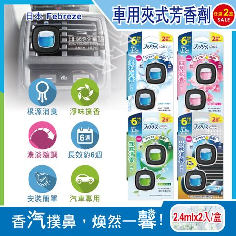 Febreze 風倍清 (2盒任選超值組)汽車空調出風口專用消臭香氛夾式空氣芳香劑(4款可選)2.4mlx2入/盒