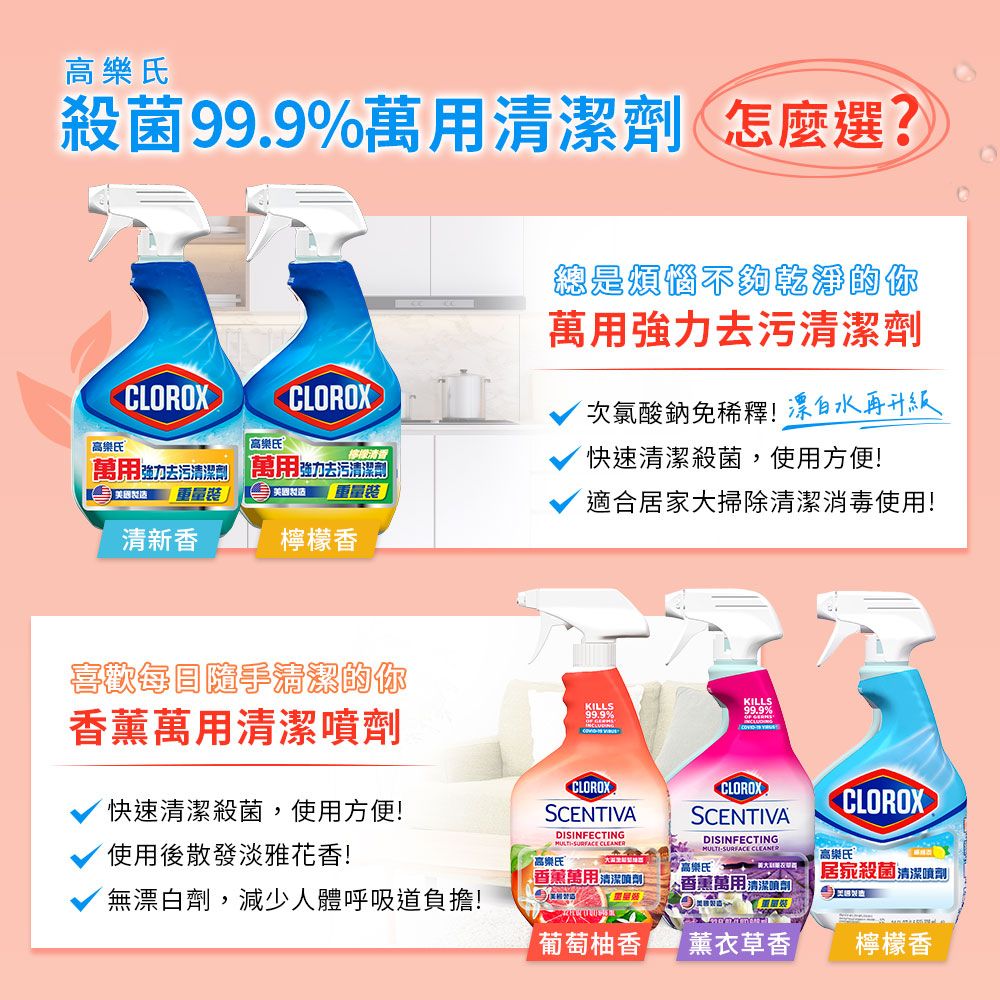 CLOROX 高樂氏 香薰萬用清潔除菌噴劑-946ml (大溪地葡萄柚香)