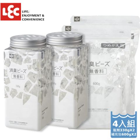 LEC [日本] 水晶顆粒消臭劑美型角柱無香(330gx2瓶+600gx2包)