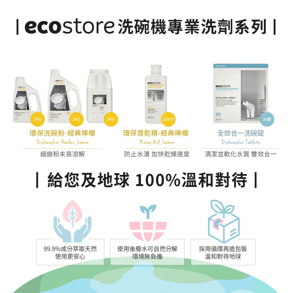  ecostore全效合一洗碗錠-純淨無香(30錠)*2入組