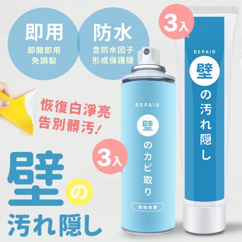 壁癌專家防水補牆膏+壁癌噴霧 買3送3 (牆壁修繕組)