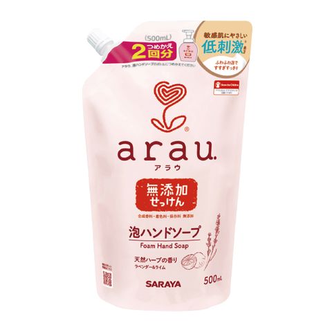 【日本 SARAYA】arau.愛樂寶 溫和洗手慕斯補充包500ml