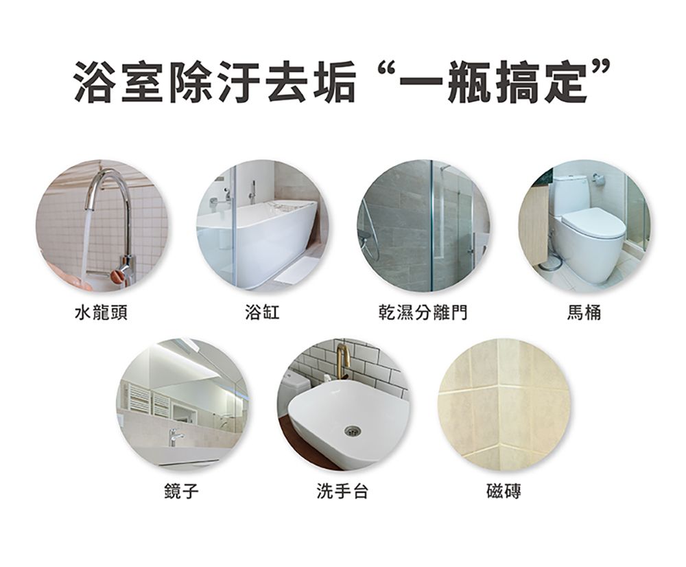 浴室去垢“一瓶搞定”水龍頭浴缸乾濕分離門馬桶鏡子洗手台磁磚