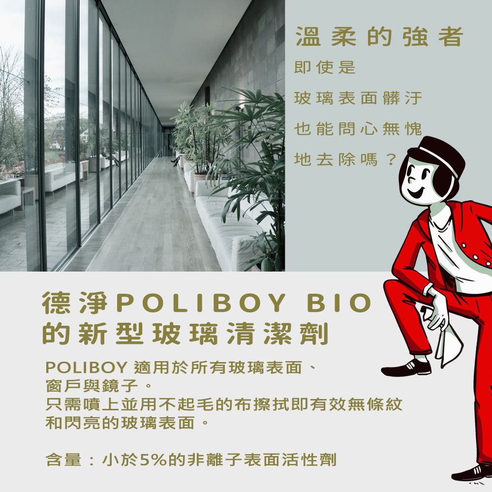 Poliboy 德淨 有機玻璃清潔劑500ml*1-(亮光/抗汙/去指紋)居家浴廁專用清潔劑-噴頭式 一噴即淨 德國原裝