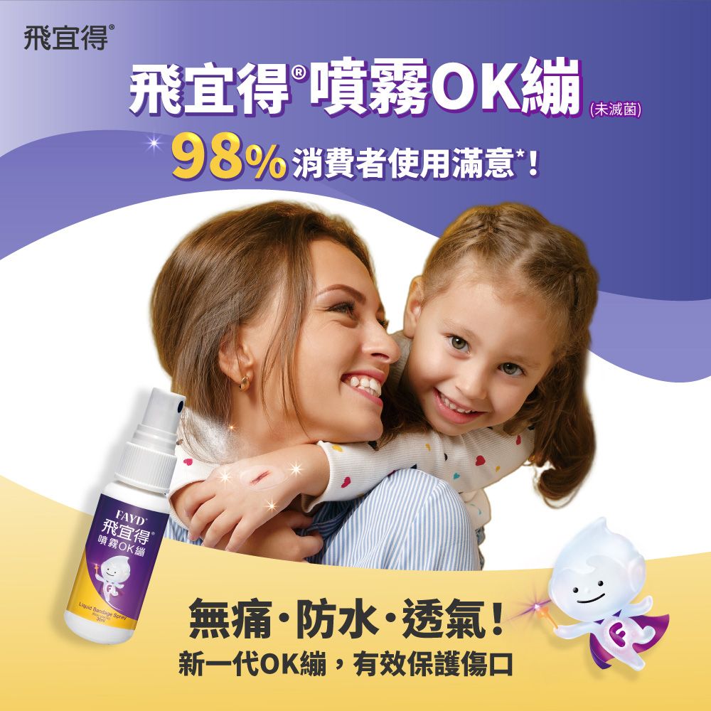 飛宜得飛宜得噴霧98%消費者使用滿意!FAYD飛宜得 噴霧OK繃  無痛·防水·透氣!新一代OK繃,有效保護傷口