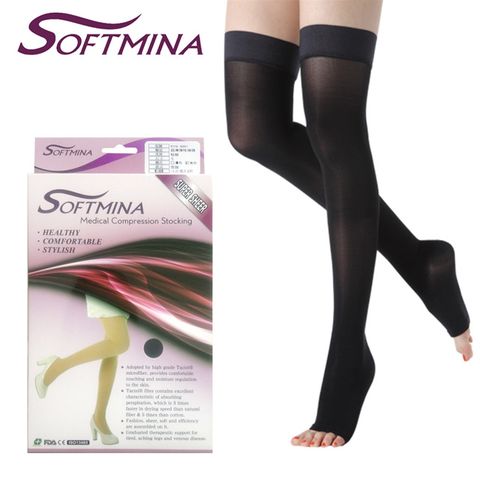 *醫材字號*【Softmina】專業醫療彈性壓力止滑露趾大腿襪-超薄型(醫療襪/彈性襪/壓力襪/靜脈曲張襪)