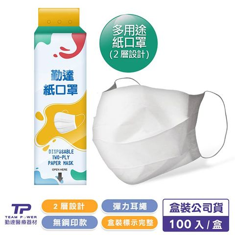 【勤達】二層設計一般防塵紙口罩 共1盒-100只/盒 (居家清潔、食品加工)