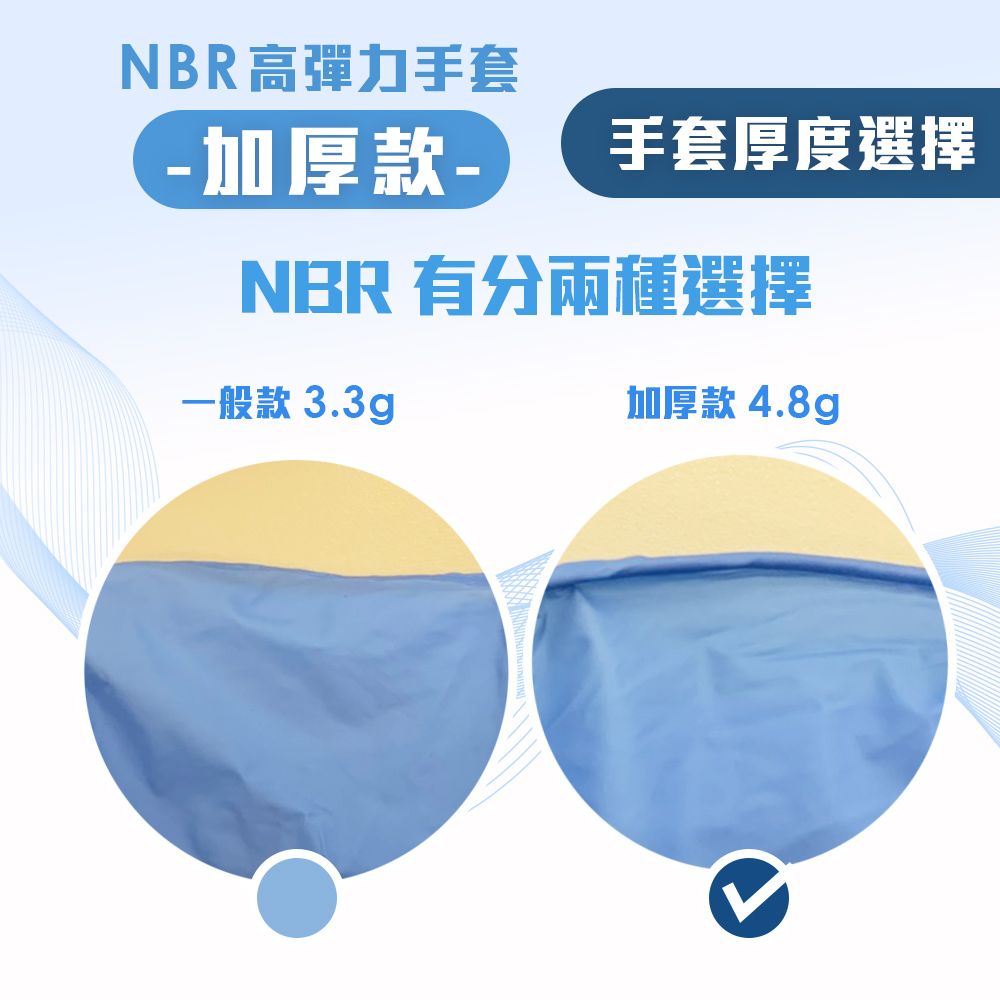 NBR高彈力手套-加厚款-手套厚度選擇NBR 有分兩種選擇一般款 3.3g加厚款 4.8g