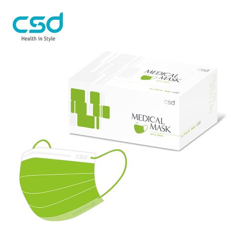 【CSD】中衛醫療口罩-成人平面-青蘋綠(50片/盒)