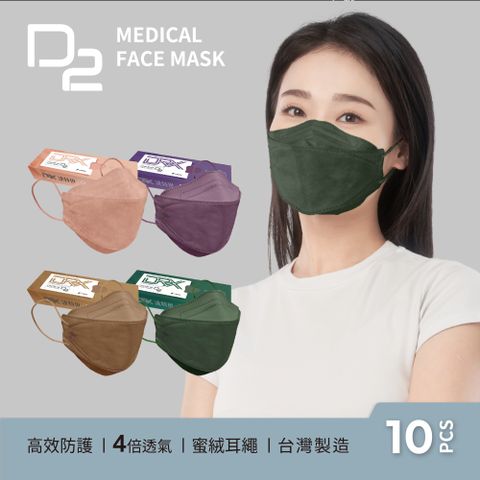 【DRX達特世】D2 醫用立體防護口罩 韓版KF94 魚型 (單色系列) 10入
