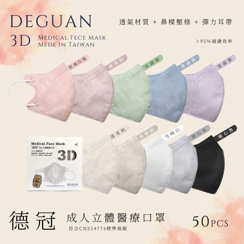 Deguan 德冠 成人立體醫用口罩 50入  2盒組