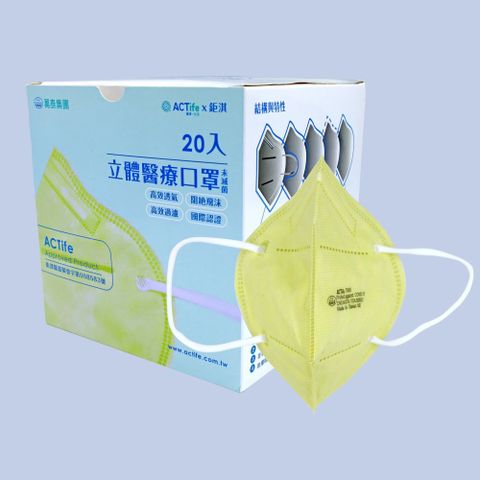TN95立體醫療口罩3.0一般成人尺寸盒裝20入ACT銀銅鈦專利抗菌材料組成MIT臺灣製造