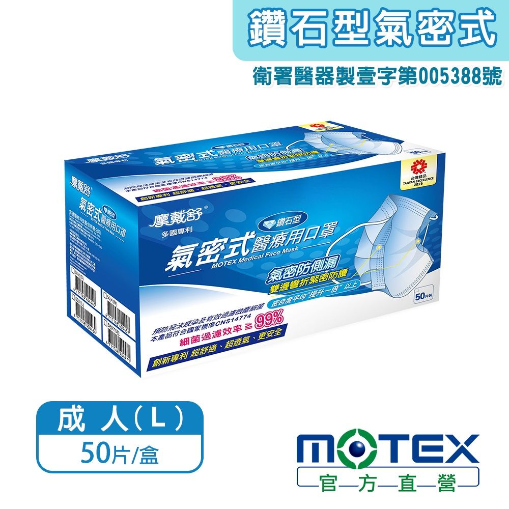 MOTEX 摩戴舒 鑽石型超立體氣密式醫療用口罩(50片/盒)