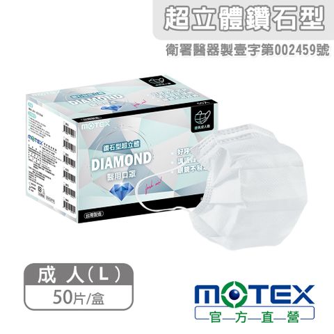 滿額登記抽日立除濕機【MOTEX 摩戴舒】鑽石型醫用口罩 白色(50片/盒)