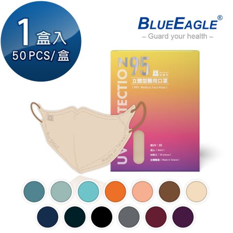 【藍鷹牌】N95立體型成人醫用口罩 五層防護 50片/盒