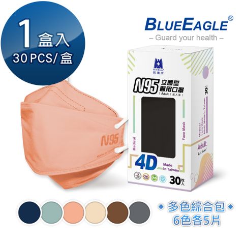 【藍鷹牌】N95 4D立體型醫療成人口罩 (綜合包-每色各5片) 30片x1盒
