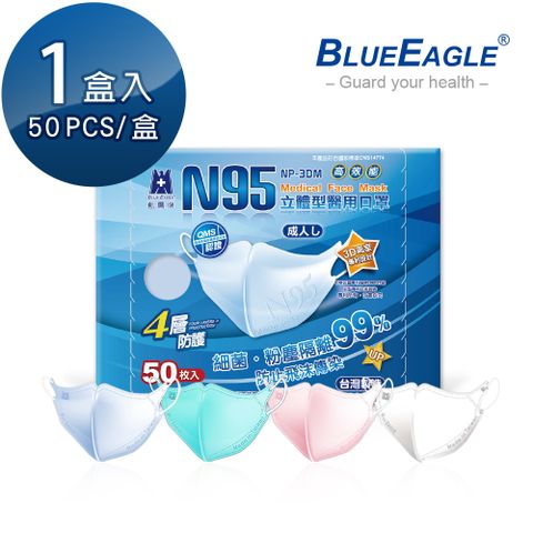 【藍鷹牌】N95立體型成人醫用口罩 50片/盒