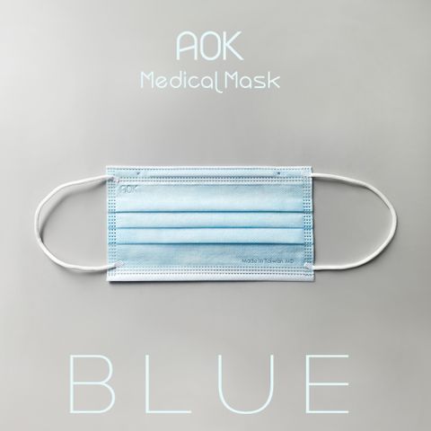 【AOK 】平面醫用口罩 - 成人款 - 藍色 (50入/ 盒)