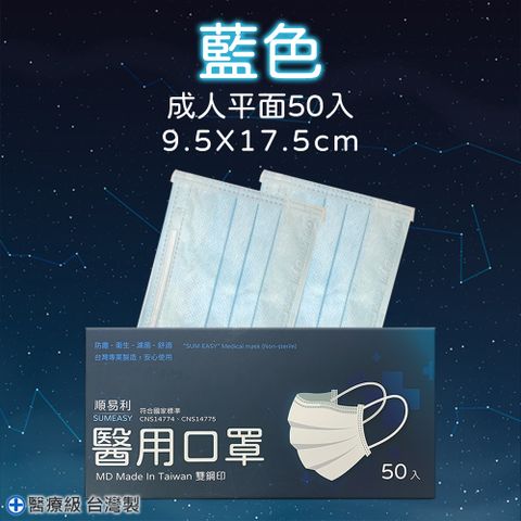 【順易利】醫用成人口罩 50片/盒-藍色