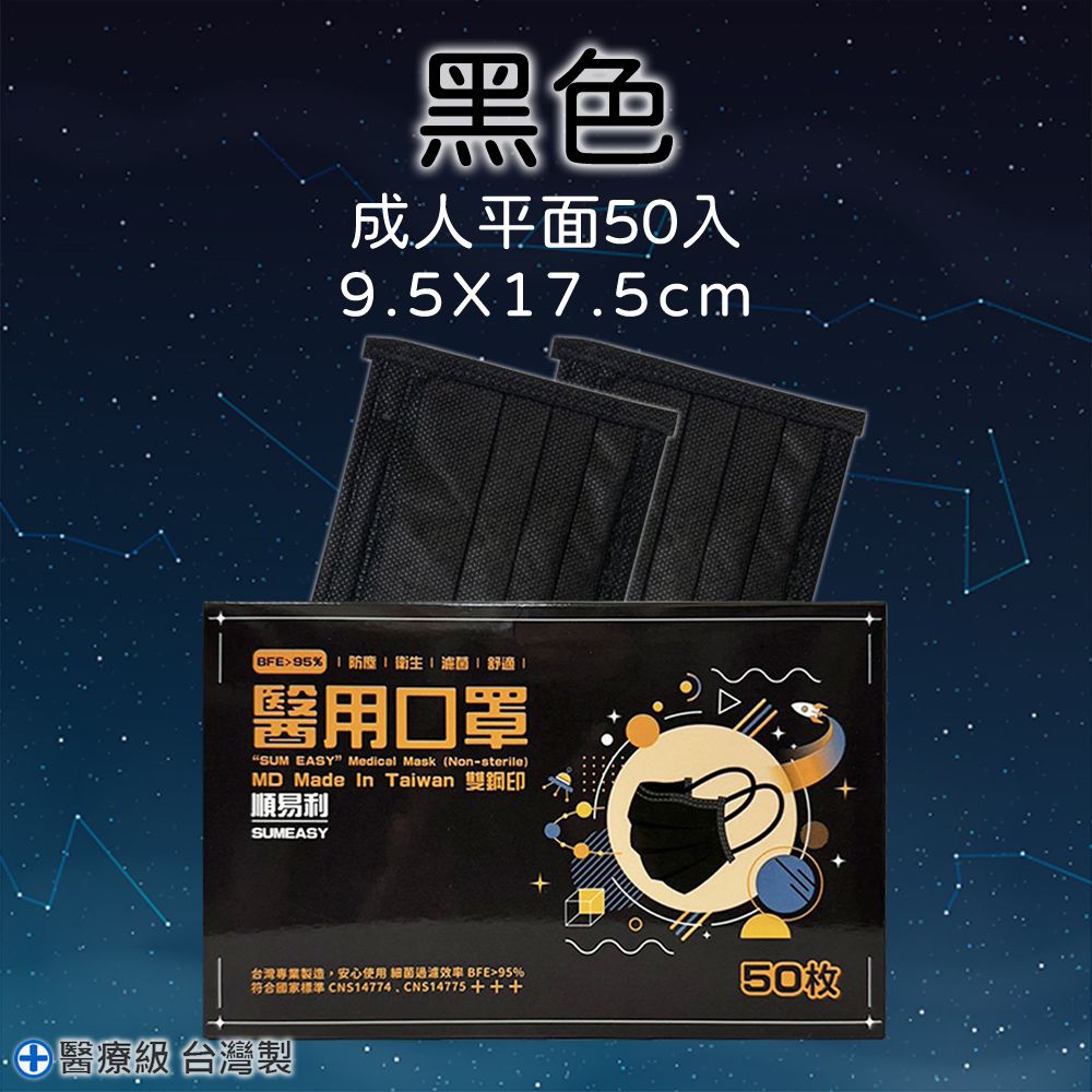 順易利 PC24H雙11限定 醫用成人口罩 50片/盒-黑色
