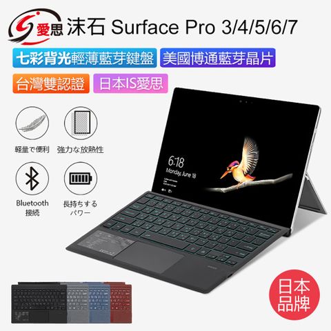沫石 Surface Pro 3/4/5/6/7 七彩背光輕薄藍牙鍵盤