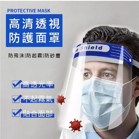PS MALL透明全臉防護面罩 防飛沫 隔離罩 3入