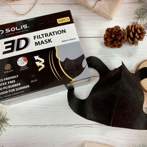 SOLIS 3D防護型口罩－黑(盒裝/30片)任選10盒