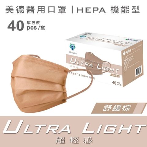 美德醫用口罩 (未滅菌) HEPA 機能型 舒緩棕 40片/盒