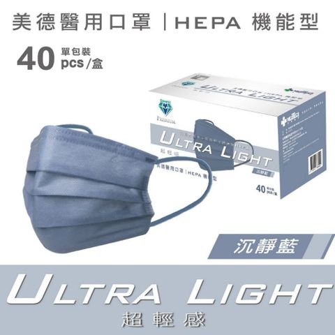 美德醫用口罩 (未滅菌) HEPA 機能型 沉靜藍 40片/盒