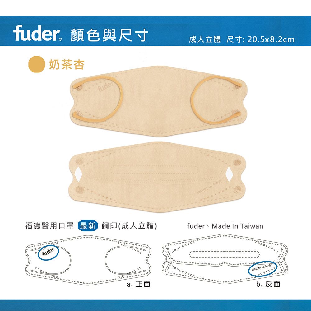 FuDer Facemask 福德好罩 成人立體 醫療口罩韓版4D奶茶杏10入/盒