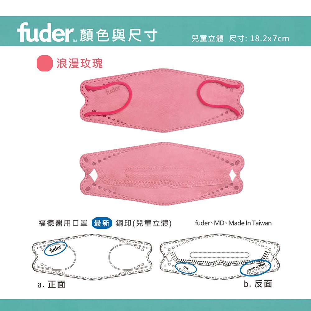 FuDer Facemask 福德好罩 兒童立體醫用口罩韓版4D 類KF94浪漫玫瑰10入/盒