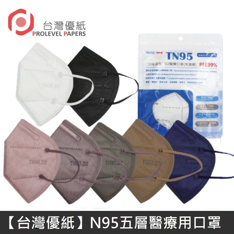 台灣優紙 N95 醫療口罩 TN95  PROLEVEL 高科技奈米 高防護 五層 醫療用口罩 PM2.5 抗菌防護 獨立包裝 多色可選 (1入)