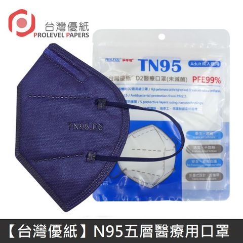 【台灣優紙】N95 醫療口罩 TN95 高科技奈米 五層 高防護 醫療用口罩 台灣製造 - 藍色 1入