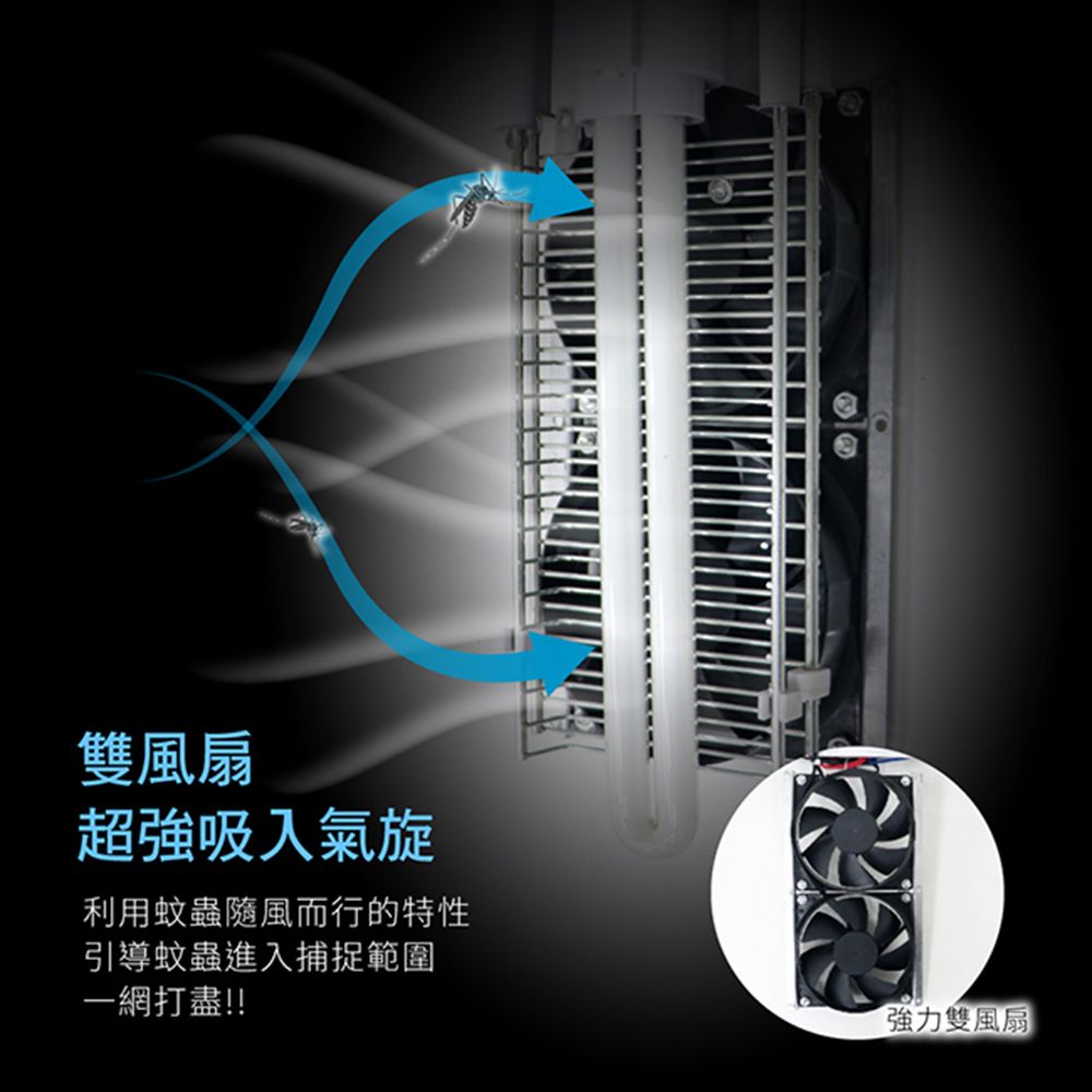 KINYO 14.8W雙風扇吸入式捕蚊燈 電蚊燈 電擊式燈管捕蚊燈