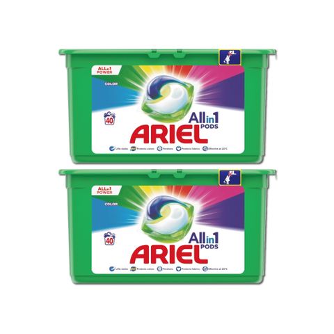 (2盒超值組)英國ARIEL-歐洲版3合1全效去污除臭洗衣凝膠球40顆/綠盒-亮彩護色(彩)2盒