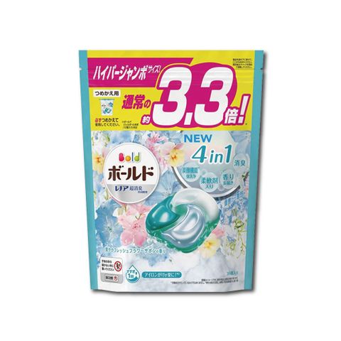 日本P&amp;G Bold新4D炭酸機能4合1洗淨消臭柔順香氛洗衣球39顆/袋 (洗衣機槽防霉洗衣膠囊)-白葉花香(水藍)