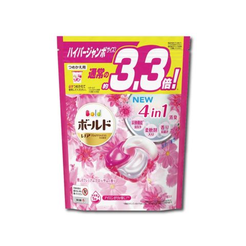 日本P&amp;G Bold新4D炭酸機能4合1洗淨消臭柔順香氛洗衣球39顆/袋 (洗衣機槽防霉洗衣膠囊)-牡丹花香(粉紅)