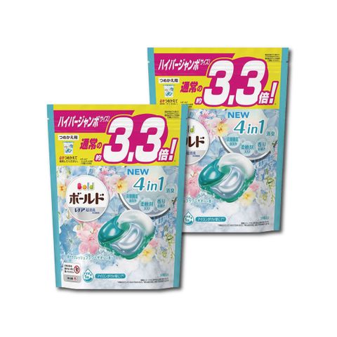 日本P&amp;G Bold新4D炭酸機能4合1洗淨消臭柔順香氛洗衣球39顆/袋 (洗衣機槽防霉洗衣膠囊)-白葉花香(水藍)x2袋
