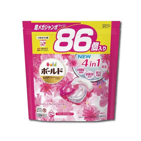 日本P&amp;G Bold- 新4D炭酸機能4合1洗淨消臭柔順香氛洗衣球86顆/袋-牡丹花香 (粉紅)