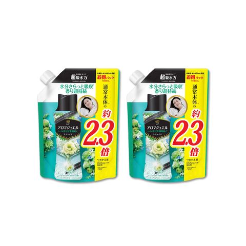 (2袋超值組)日本P&amp;G蘭諾 長效約12週衣物顆粒香香豆大容量補充包1080ml/袋－翡翠綠彩花香(綠袋)x2袋