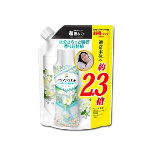 日本P&amp;G蘭諾 長效約12週衣物顆粒香香豆大容量補充包1080ml/袋－白茶花香(白綠袋)