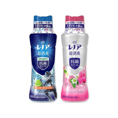 (2瓶超值組)日本P&amp;G Lenor-超消臭衣物除臭芳香顆粒香香豆490ml/瓶(芳香豆,香氛豆,留香珠)－藍色*1+紅色*1